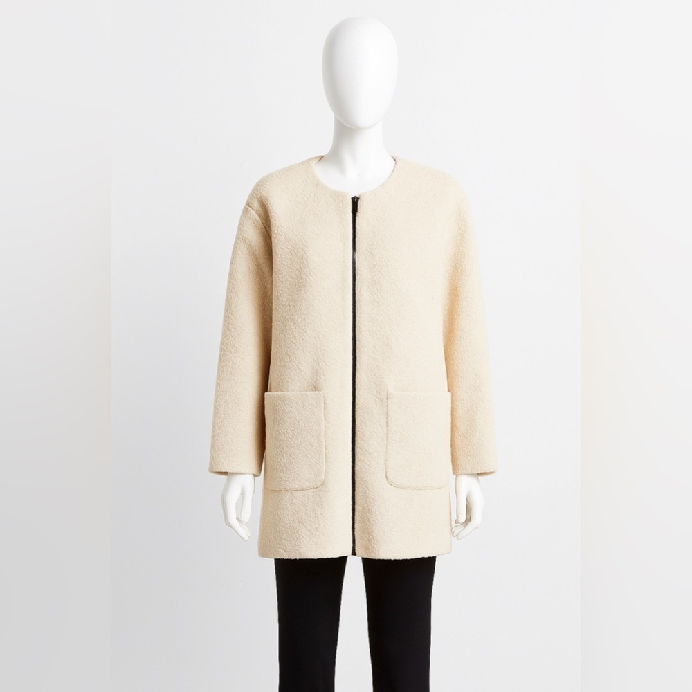 Women's Mango Ivory Beige Boucle Wool Blend Jacket Coat Size US S NWOT
